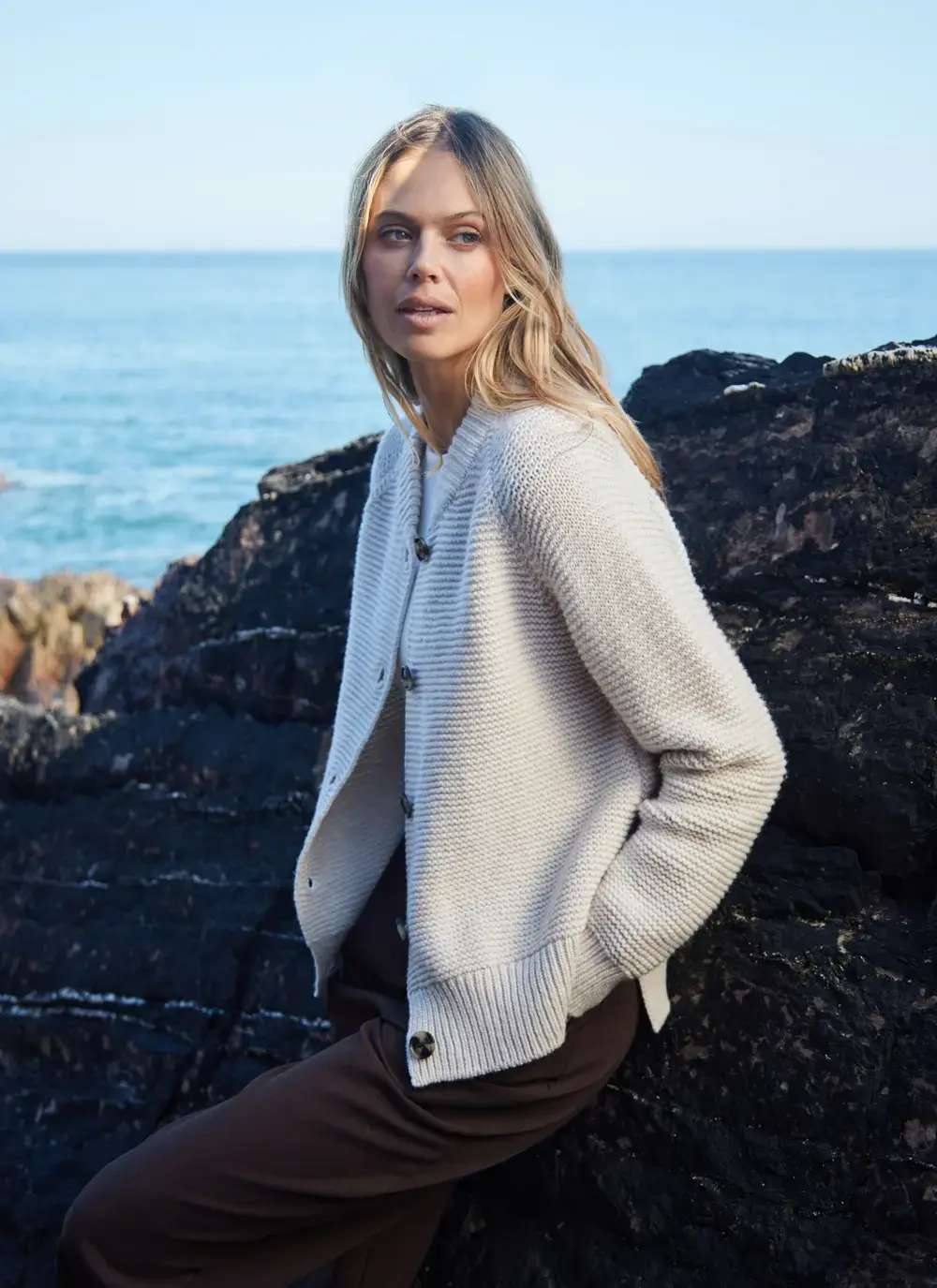 Fisherman Merino Baseball Collar Cardigan